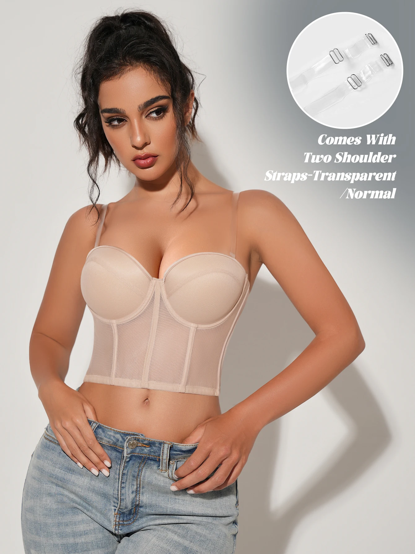 Women's Sexy Solid-Color Shaping Bra Underwire for Lift and Support High-Side Coverage to Minimize Side Bulge Removable Straps