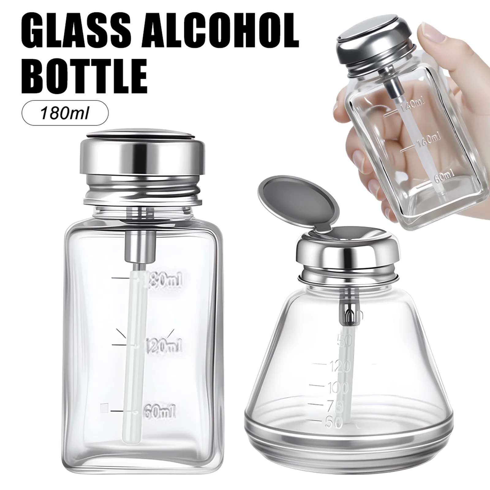 Botella de Vidrio para Uñas de 180 ml, Botella de Alcohol con Prensa, Removedor de Esmalte de Uñas, Botella Vacía para Líquido de Limpieza, Suministros Hidráulicos