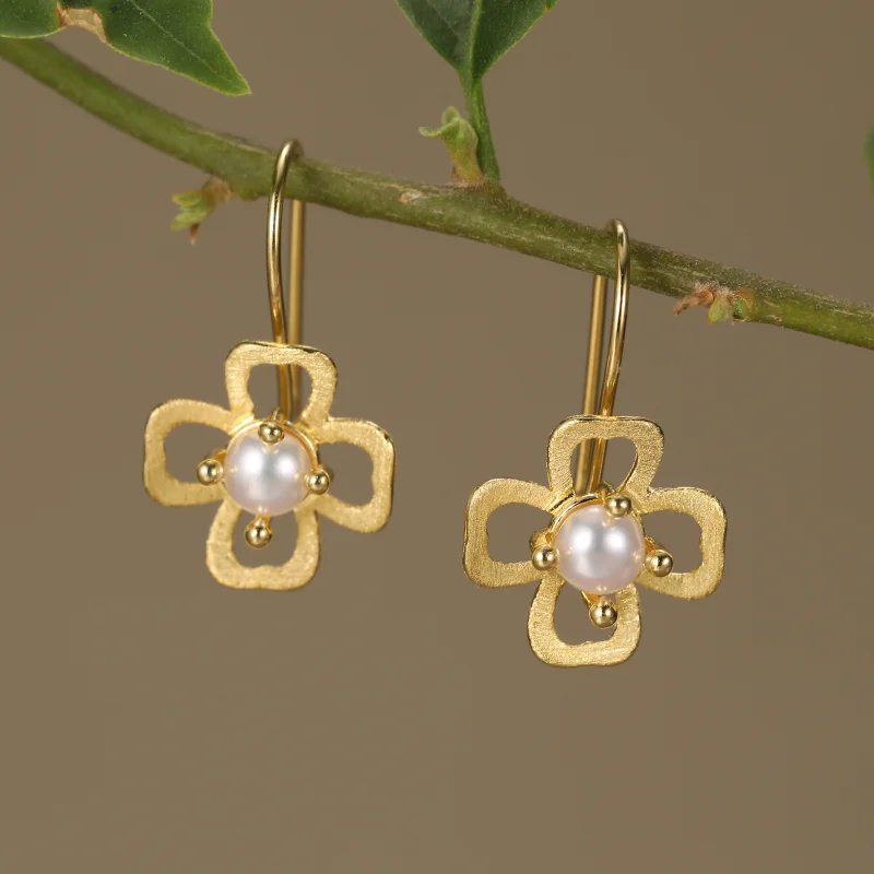 

Lotus Fun Real 925 Sterling Silver Natural Creative Handmade Fine Jewelry Lovely Clover Drop Earrings