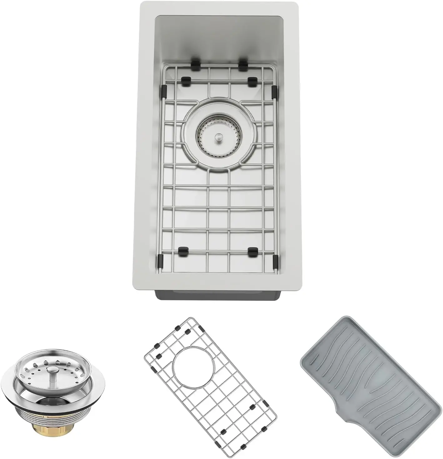 

10x18 Inch Stainless Steel Drop In Single Bowl Kitchen Sink with Bottom Grid, Soap Mat & Drain Assembly