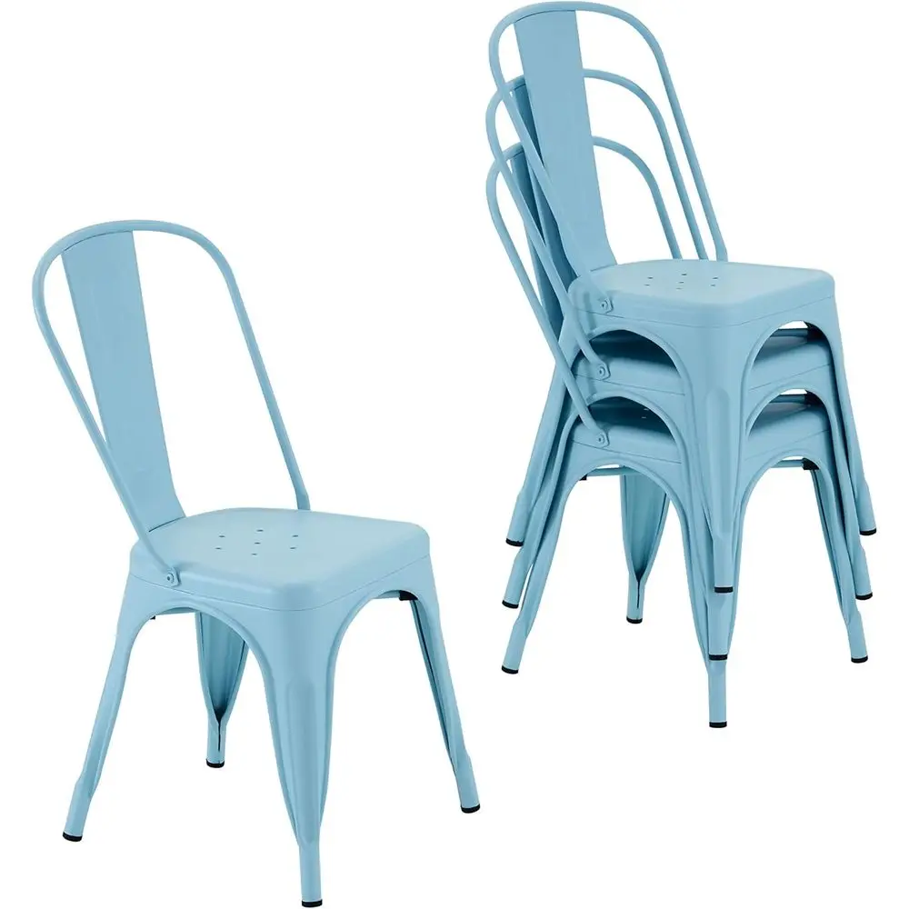 

18 Inch Stackable Waterproof Indoor/Outdoor Metal Dining Chair Set of 4, Blue