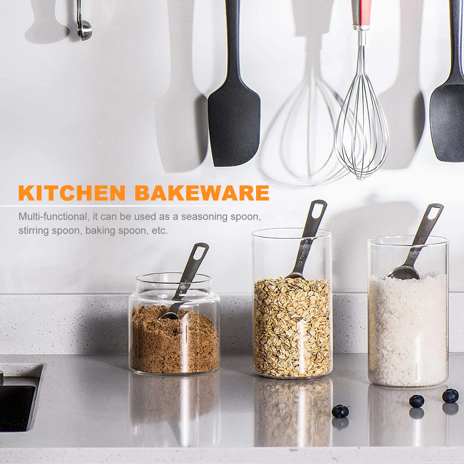 

7Pcs Stainless Steel Measuring Spoons Assorted Sizes Kitchen Tools Seasoning Scoops Baking Supplies Hanging Hole