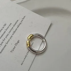 S925 Sterling Silver Korean Version of Niche Design Sense of Gold and Silver Contrast Tail Ring Original Single Ring Wholesale