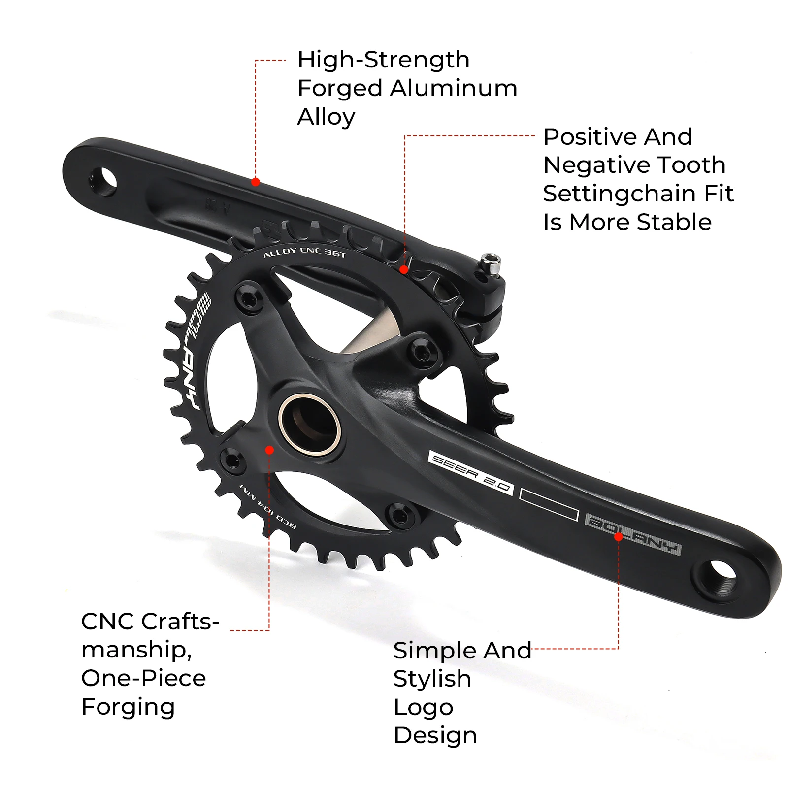 Bolany bicicleta pedaleira 170mm 104bcd mountain bike manivela de disco duplo com suporte inferior 34t 36t 38t liga alumínio manivelas