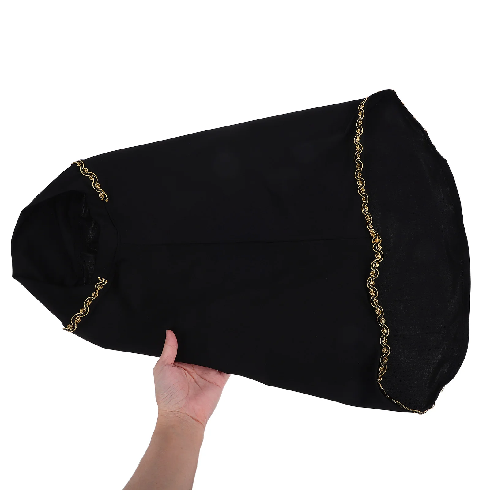 

Elegant Hijab Cap Chin Wrap Uv Protection Lightweight Breathable Gold Trim Easy Wear For Daily Outings Religious Ceremonies