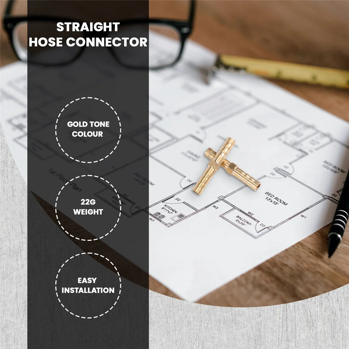 5 Stuks Goudkleurige Messing Connector Met Rechte Slang