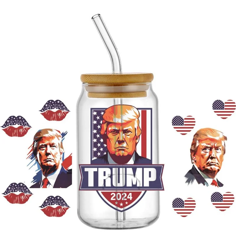 Donald John Trump UV DTF Cup Wrap Sticker for 16oz Cup Glass Wrap Transfer Sticker Custom Label DIY Logo Self adhesive