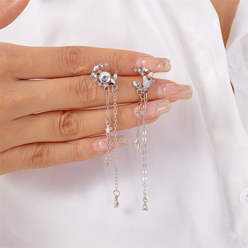 Exquisite blaue Schmetterlings-Ohrhänger für Damen, luxuriöse, glänzende Zirkon-Schmetterlings-Ohrringe, Charms, Party-Schmuck-Accessoires – Detail 15