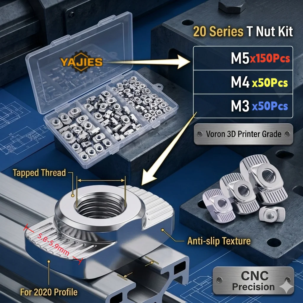 250Pcs 20 Series T Nut Kit M5 M4 M3 5.8mm Hammer Head Drop-in Sliding Nut for 2020 Aluminum Profile Voron 3D Printer CNC