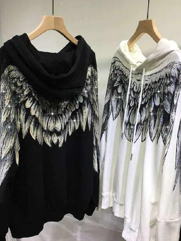 

Толстовка больших размеров, женская утягивающая куртка с большими крыльями спереди и стразами Ba, тонкая верхняя одежда, европейский размер, большие размеры