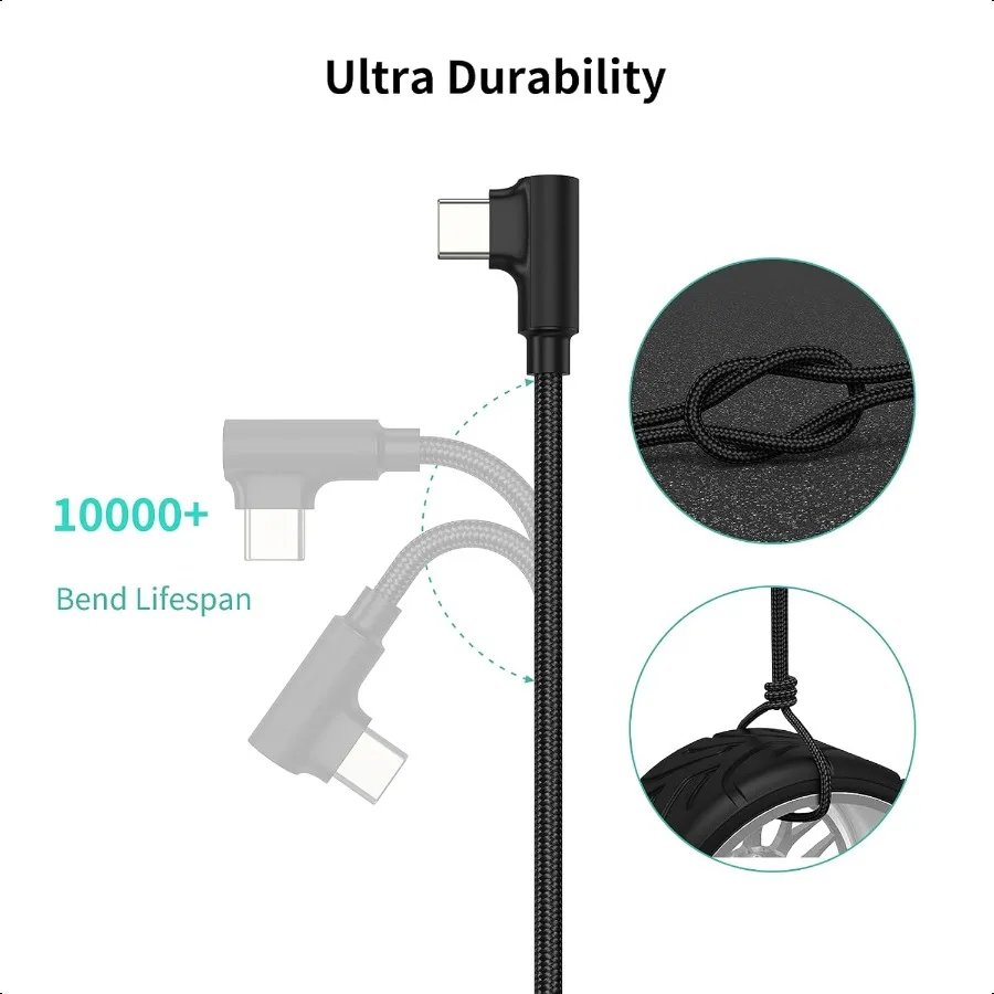 كابل USB C بزاوية 6.6 قدم شحن سريع 3 عبوات 90 درجة USB A إلى USB نوع C سلك طويل 3A متوافق مع Samsung Galaxy No