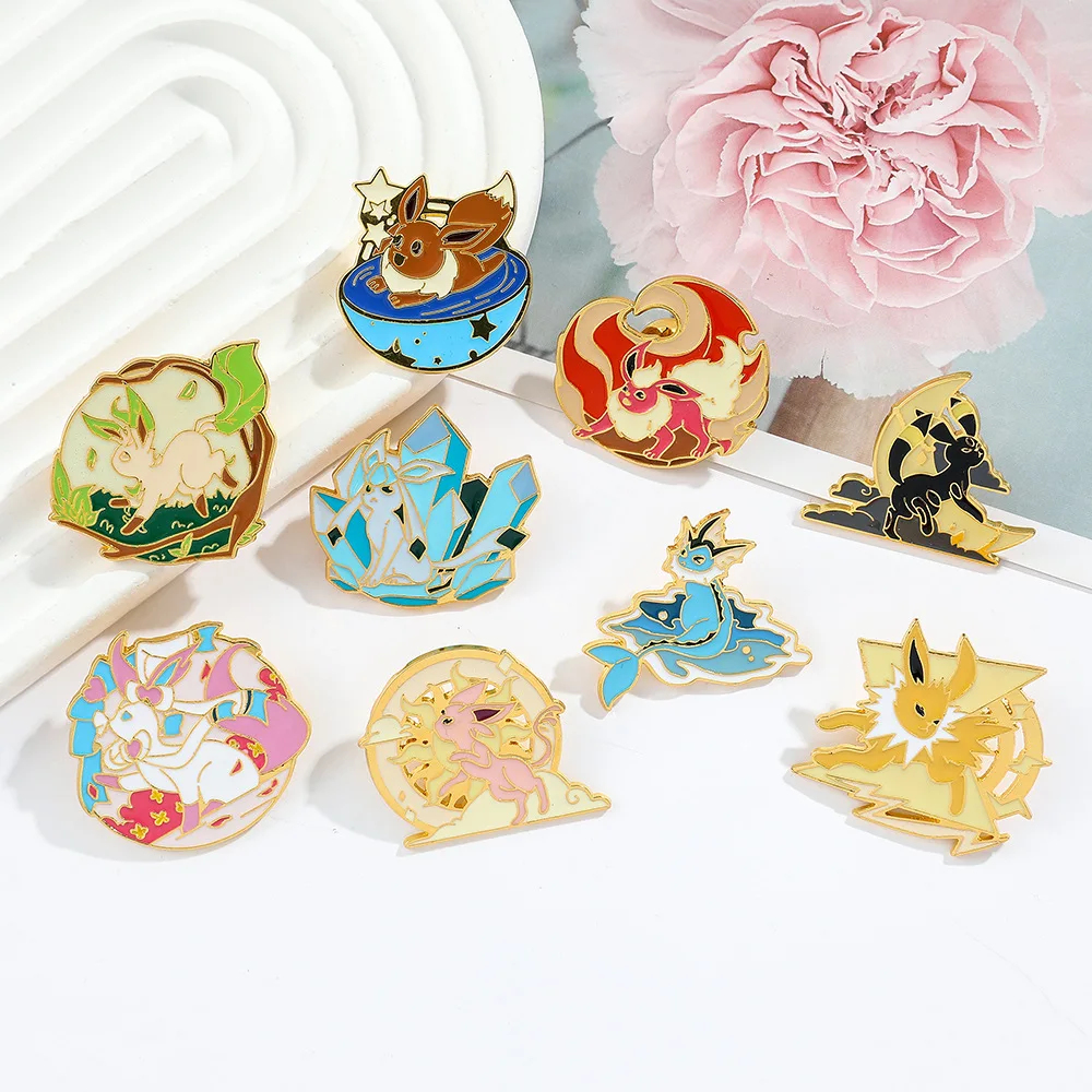 Eevee Family Series Lapel Pin Pokemon Cartoon Brooch Clothes Collar Accessories Backpack Badge Decoration Children Jewelry Gifts