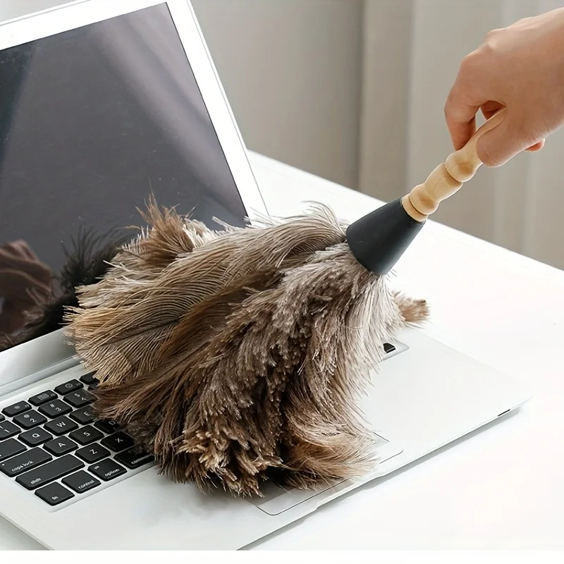 Beech Natural Ostrich Feather Duster Portable Dust Brush High-end Home Cleaning Feather Duster Car Dust Brush