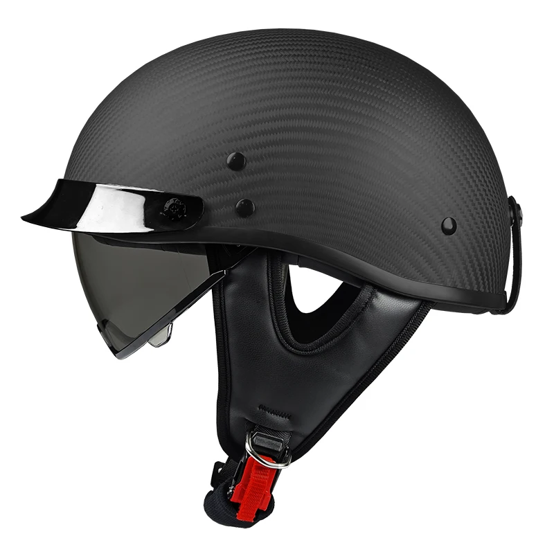 Retro carbon fiber motorcycle half-helmet: lightweight open-face design, fits cruisers, Bicycle，choppers, mopeds & scooters