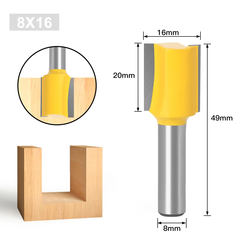 8mm Shank Straight Woodworking Router Bit Set Woodworking Tools Drilling Carpenter Milling Cutter3/6/10/12/16mm Cutting Diameter