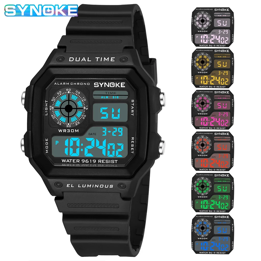 Digital Watches Men Sports Luminous Multifunction Waterproof Women Wristwatch Outdoor and Running Student Seven Lights Synoke