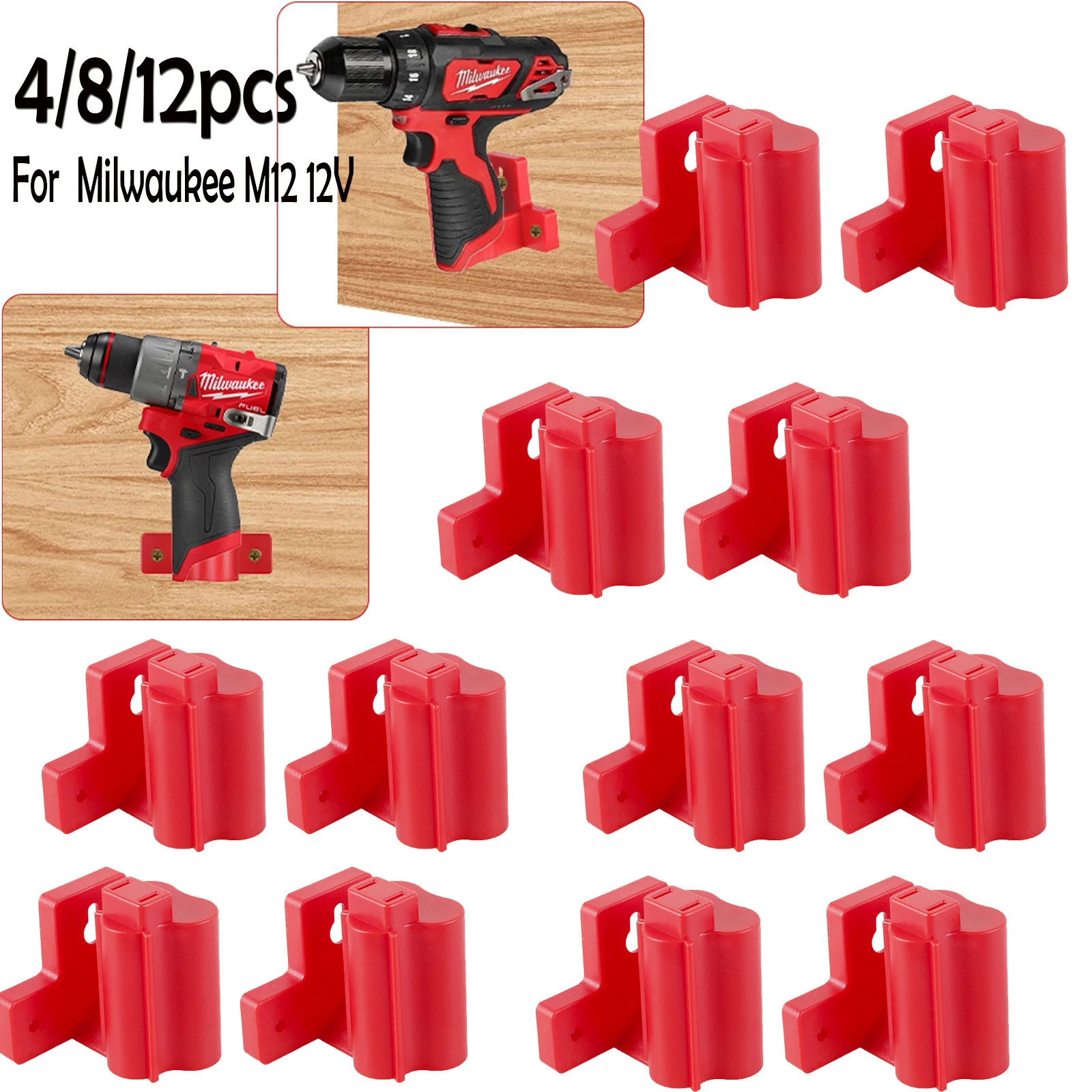 12/8/4Pcs Battery Mount Holder Compatible with M12 12V Wall Mount Plastic Electric Tool Battery Holder Power Tool Storage