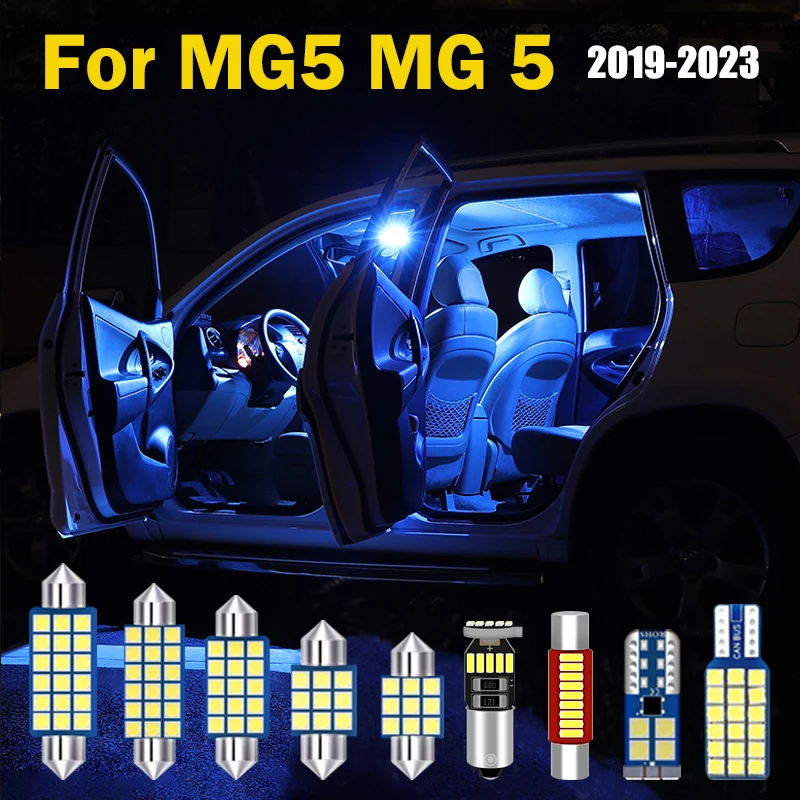 

For MG5 MG 5 2019 2020 2021 2022 2023 10pcs Car LED Bulb Interior Dome Lamp Vanity Mirror License plate Trunk Lights Accessories