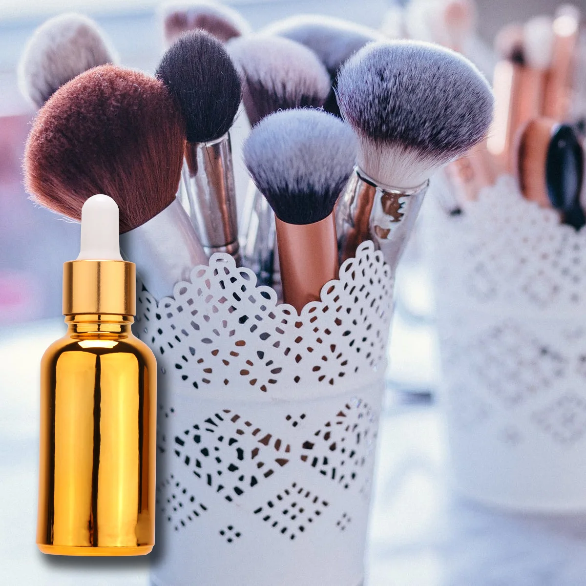 

1Pcs 30Ml Premium Electroplating Dropper Bottle Leakproof Reusable for Essential Oils Perfume Travel Size Golden Finish