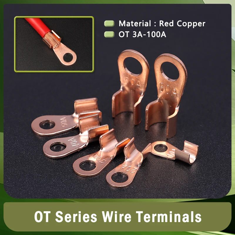 

OT Copper Crimp Terminals OT 3/5/10/20/30/40/50/60/100A Lug Cables Connectors For Wire Electrical Switch Connection Hole M6 M8