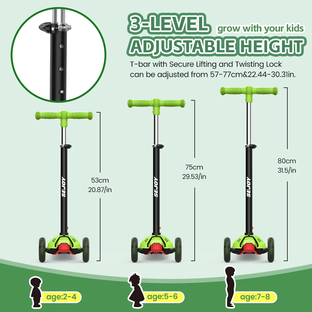 Sejoy crianças scooter para crianças bebê assento dobrável fora da bicicleta brinquedo scooter com altura ajustável/guiador criança kick