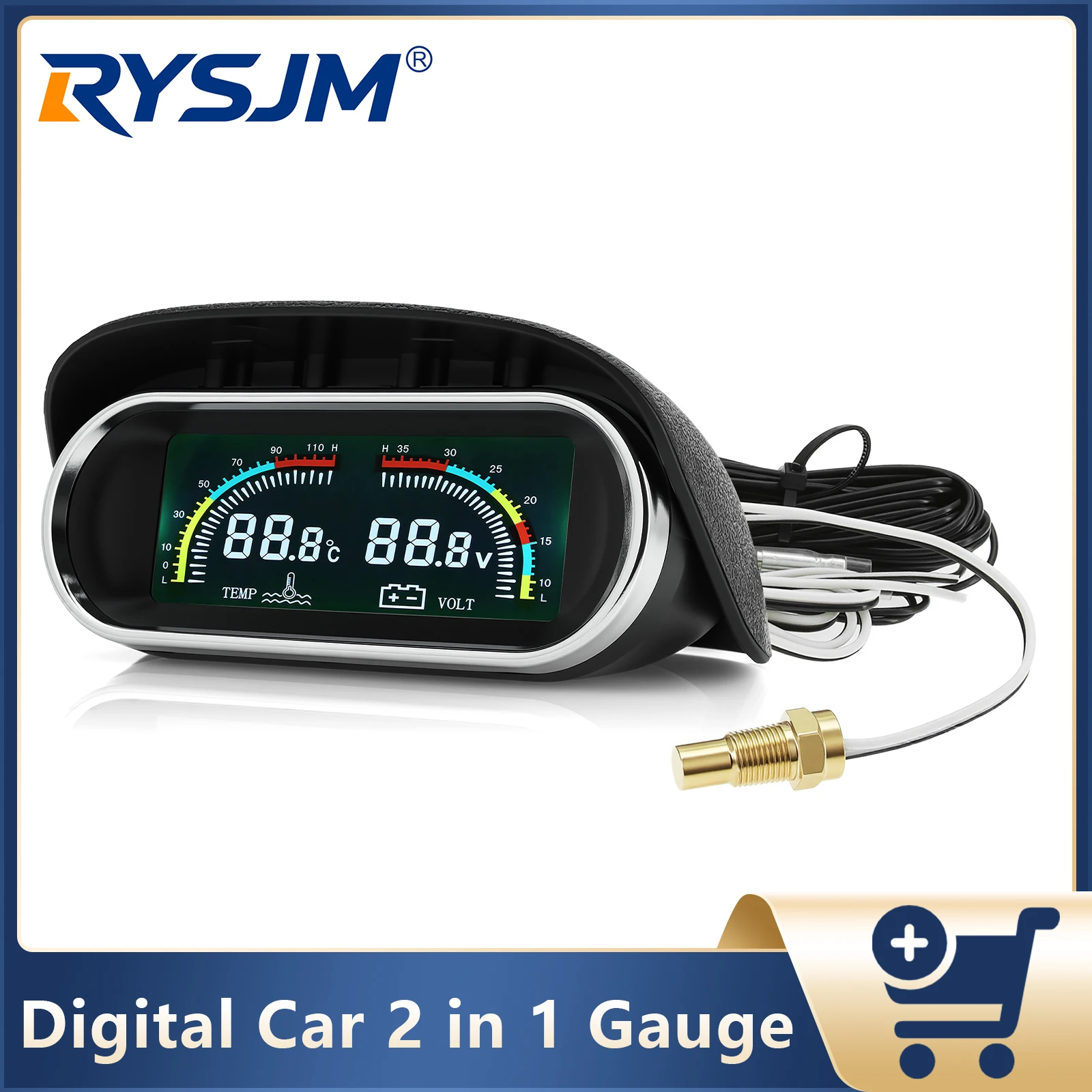 2 in 1 Gauge Water Temp Gauge Voltmeter Gauge Water Temperature Meter With Flashing Alarm LCD Gauge For Car Truck Vehicle