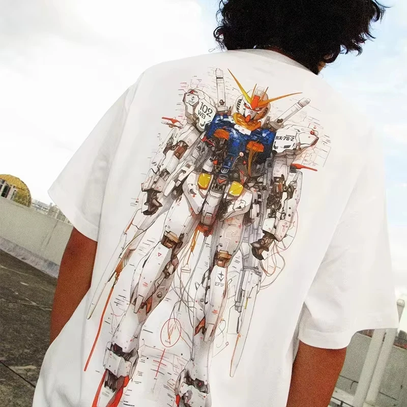 Neues Anime Mobile Suit Gundam bedrucktes Kurzarm-T-Shirt für Herren und Damen, Herren-Top, Sport-T-Shirt, Harajuku Y2K-T-Shirt