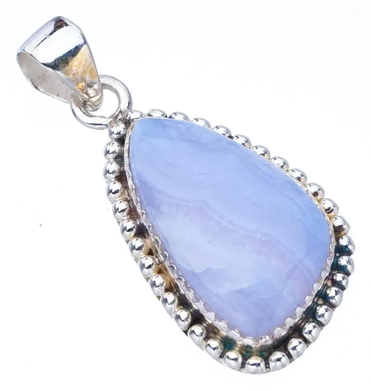 

StarGems® Natural Blue Lace Agate Handmade 925 Sterling Silver Pendant 1.5" F4932