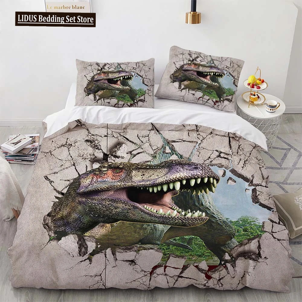 

3D Dinosaur Bedding Sets Jurassic World Polyester Duvet Cover Sets Unique Dinosaur Bedding For Kids Adults Full King Twin Size