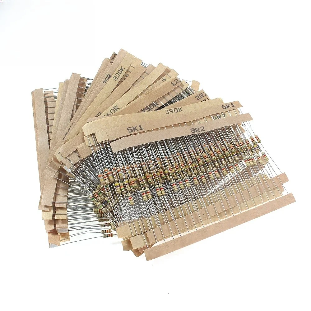 560/1000PCS 0.25W Carbon Film Resistor Assortment Kit 1Ω To10MΩ 2.2Ω To 2.2MΩ 5% Electronics Components Pack for DIY Projects