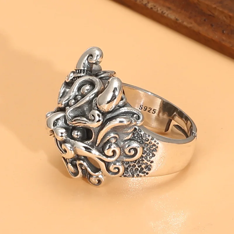 s925 sterling silver ornament retro trendy men's ring Thai silver domineering Seiko tonlion men's ring