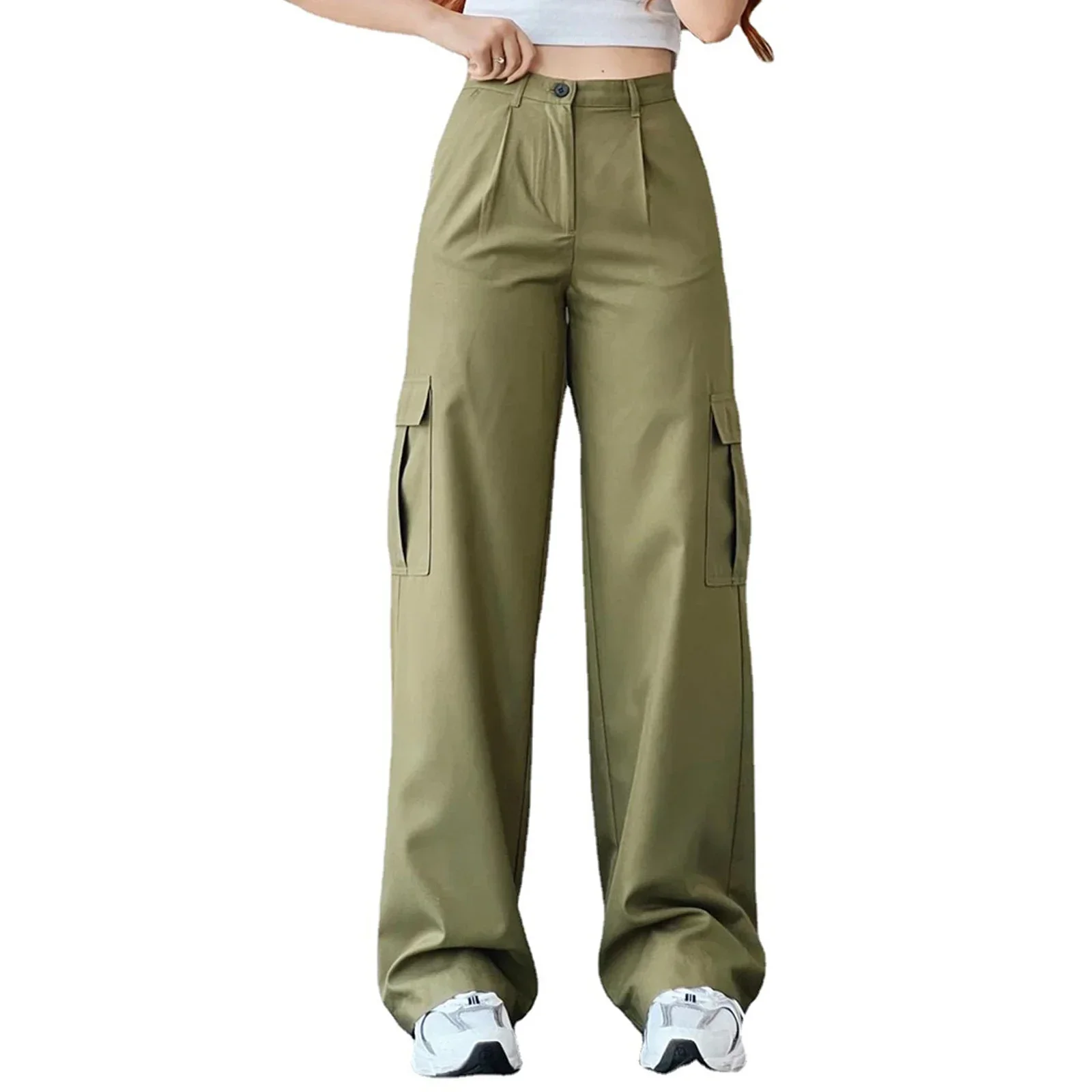 Pantalones Cargo para mujer, pantalones elásticos de cintura alta, pantalones de pierna ancha, trajes para correr de pierna recta, pantalones de chándal holgados de pierna ancha, pantalones de gran tamaño