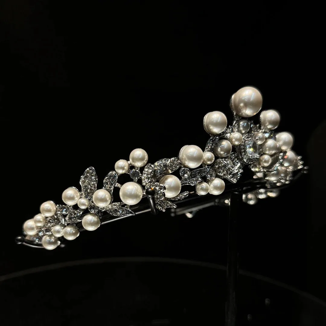 اكسسوارات شعر الزفاف لؤلؤة كريستال التيجان والتيجان الزركون عقال للعروس النساء الأميرة الملكة الإكليل مجوهرات الزفاف