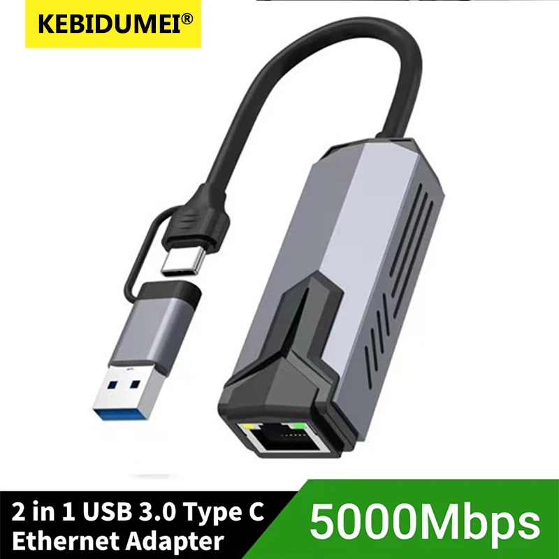 

5Gbps Wired USB Network Card Adapter Type C to RJ45 LAN USB-C Ethernet Converter Hub for Laptops Win 11 Supports 5G/2.5G/1G/100M