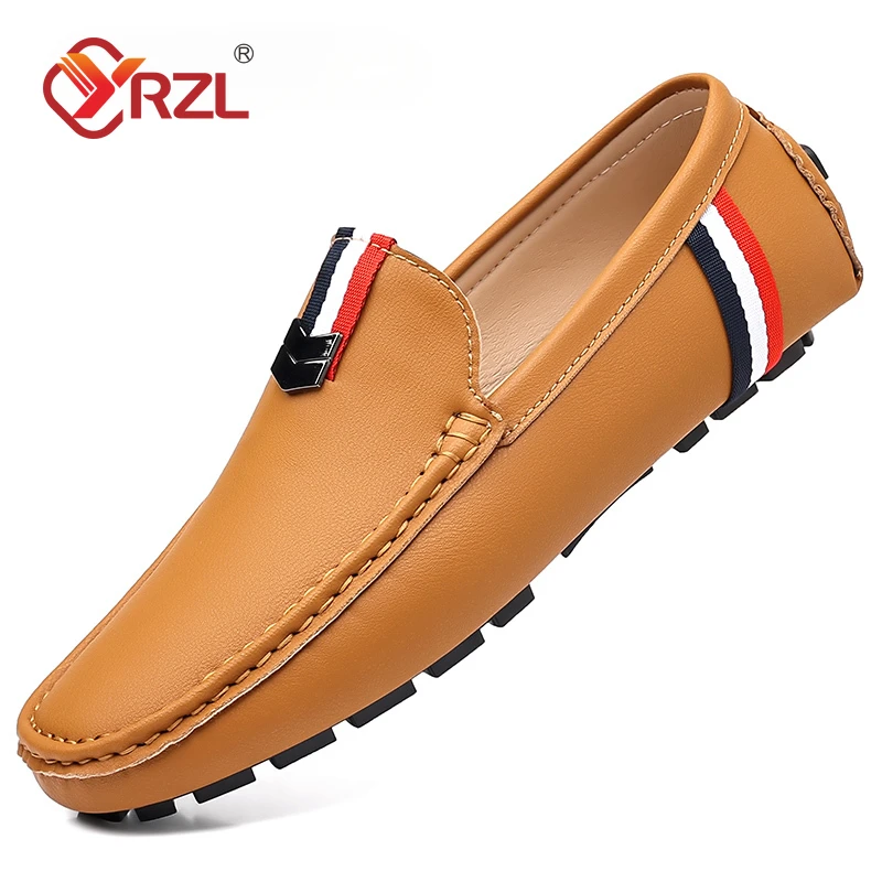 

YRZL Men Fashion Leather Casual Loafers High Quality Soft Comfortable Breathable Flats Men's Lightweigh Moccasins Driving Shoes