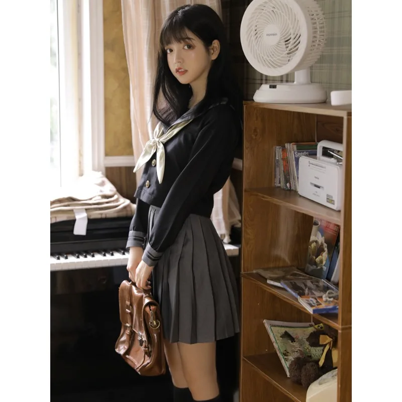 Japanische Schuluniform für Mädchen Sweet Lolita Sailor Koreanische Uniformen Anime Cosplay Langarm 8L9HL3Y6 Hemd Faltenrock