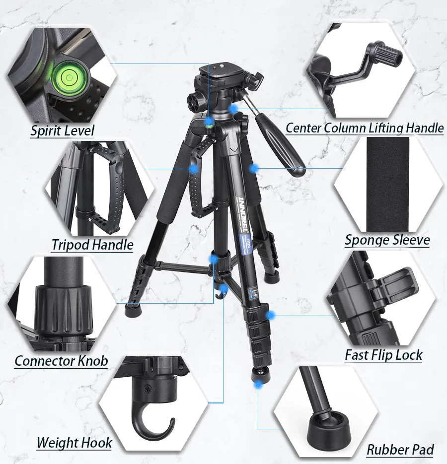 INNOREL RT20 184 cm Höhe Kamerastativ Leichter Reise-Profi-Ständer für DSLR-Handy-Camcorder Gopro Fülllicht – Detail 3
