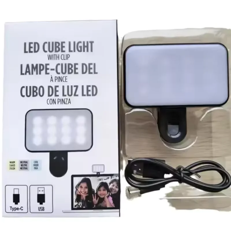 

Portable Mini Selfie Fill Light Rechargeable 3 Modes Adjustable Brightness Clip On For Mobile Phone Computer Fill Light