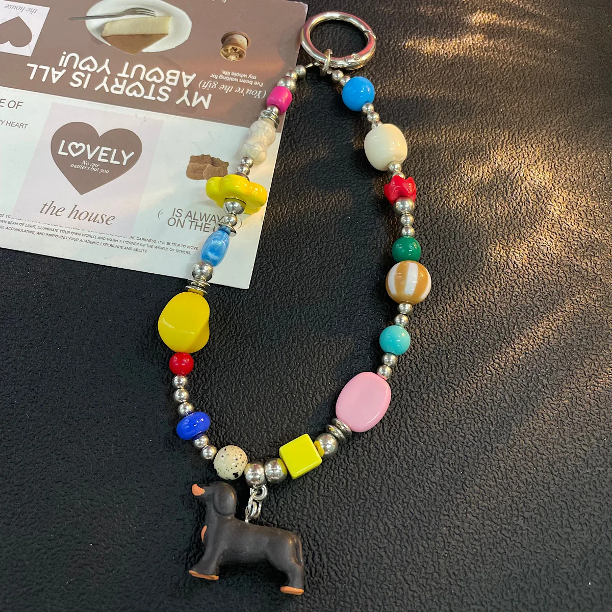 Ins Style Color Blocked Bead Phone Chain, Sausage Dog Pendant Bag Decoration Keychain, Phone Case, Hanging Rope For iPhone 17 16