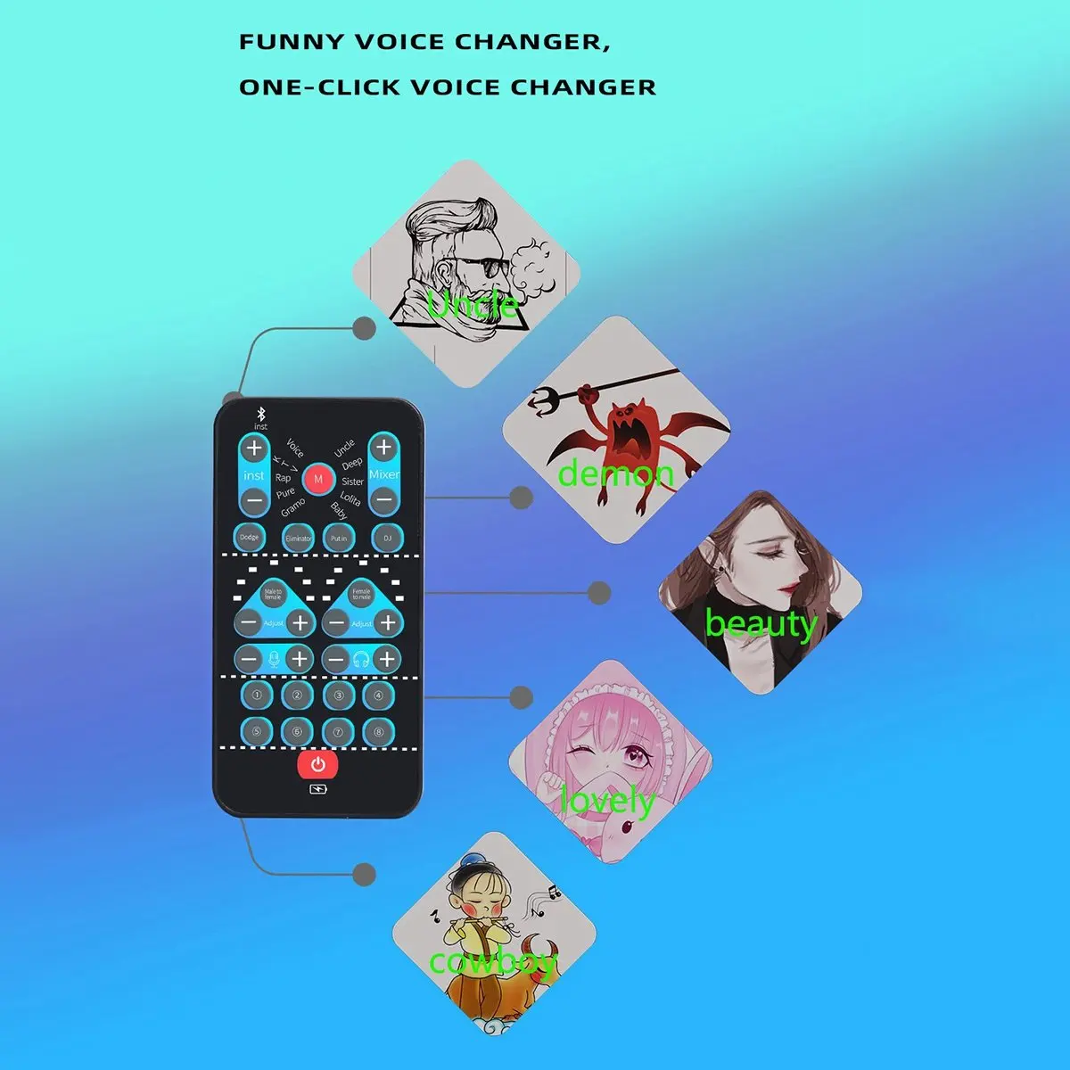 A73T Mini Voice Changer Card 16 Different Effects Voice Changing Support Multi Language for Games Song Phone Live Streaming