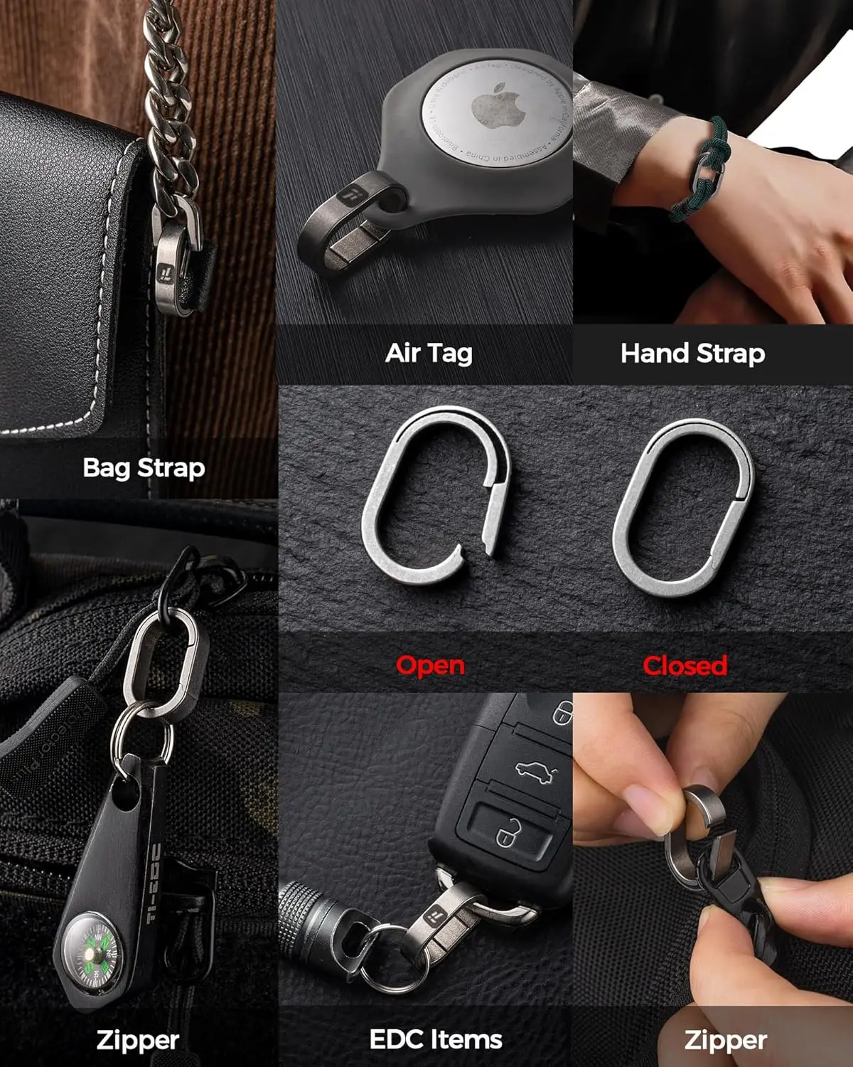 سلسلة مفاتيح صغيرة سريعة الإصدار لتنظيم المفاتيح المنزلية (رمادي-2 * وصلات صغيرة + 3 * 0.86 في حلقات مفاتيح Ti)