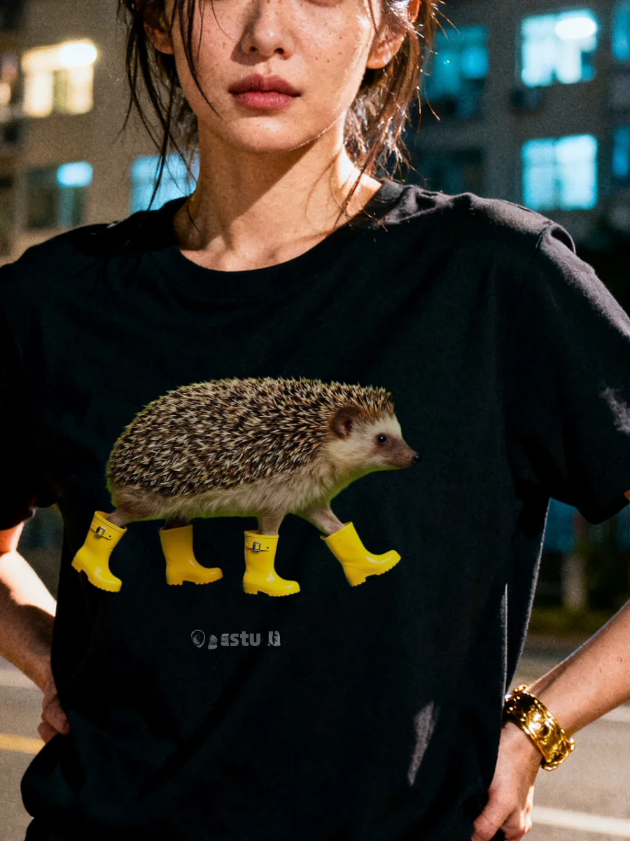 Loose Fit Pure Cotton Short Sleeve T-Shirt for Men Casual Summer Wear Animal World Abstract Hedgehog Booted Blackgang Print