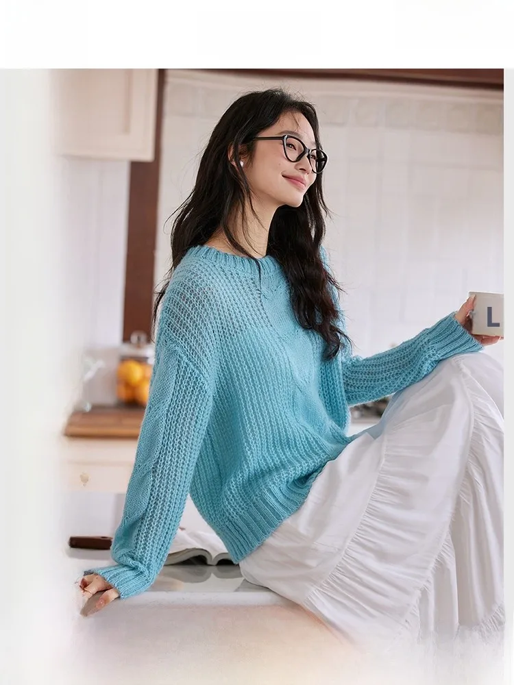 

Loose Long Sve Women's Knitted Sweater Hollow Design Braided Sle Autumn Faion Casual Comfortable Nylon Blend Top