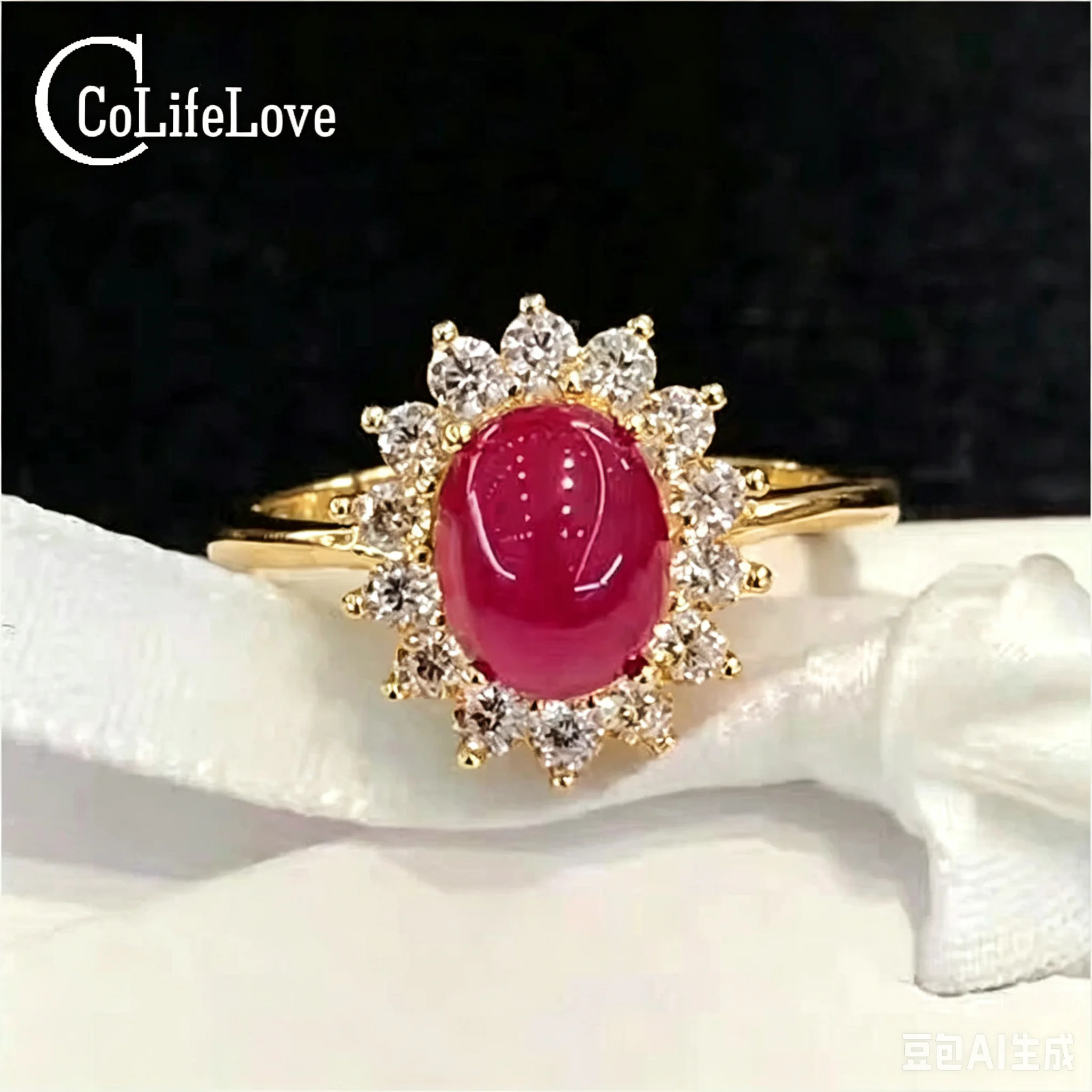 Classic 925 Silver Ruby Ring for Engagement 5x7mm 0.7ct Cabochon Natural Ruby Ring with Certificate Gift for Women
