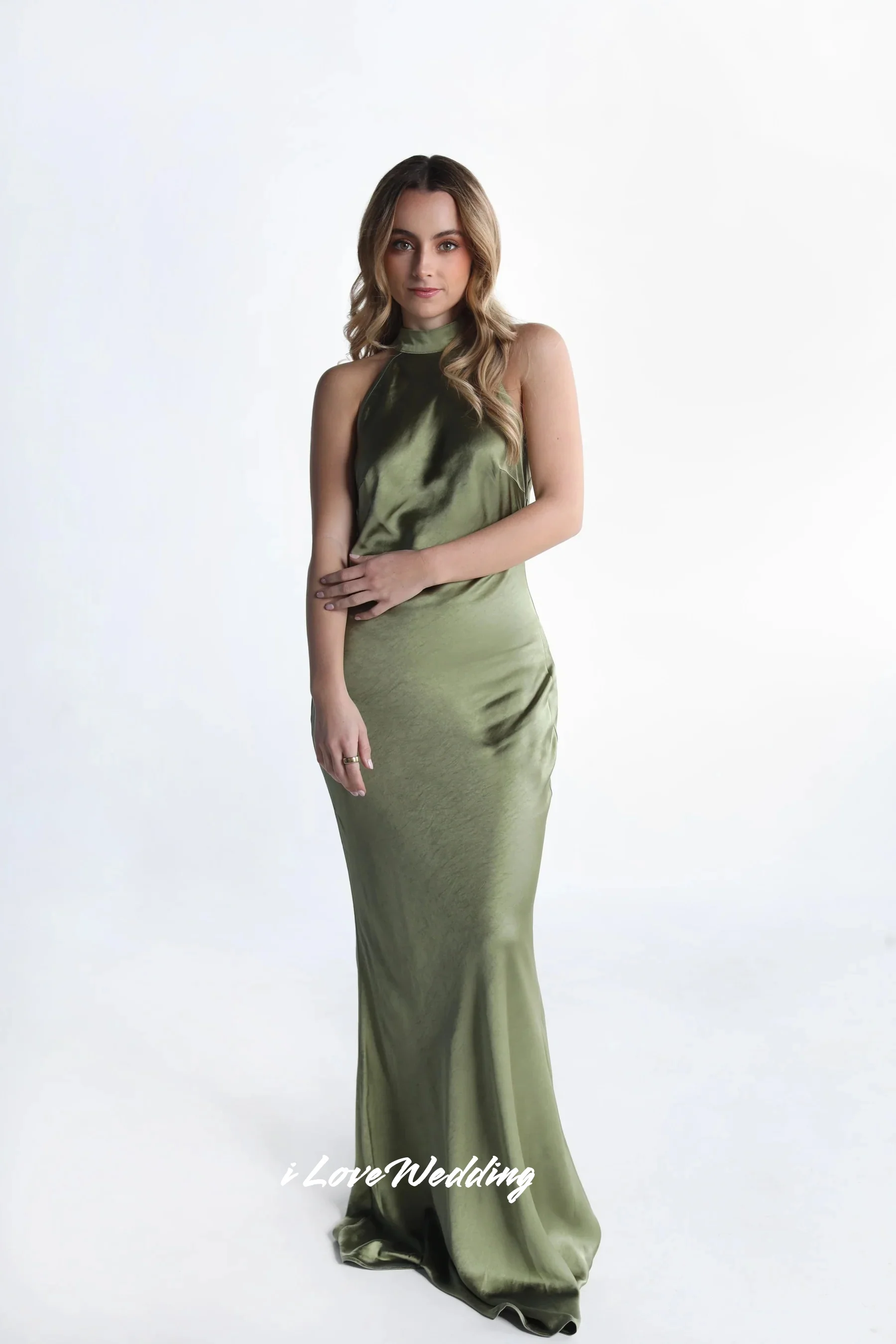 

Green Halter Evening Dress 2025 Satin Sleeveless Backless Mermaid Pleated Floor-Length Elegant Weddding Party Dresses Customized