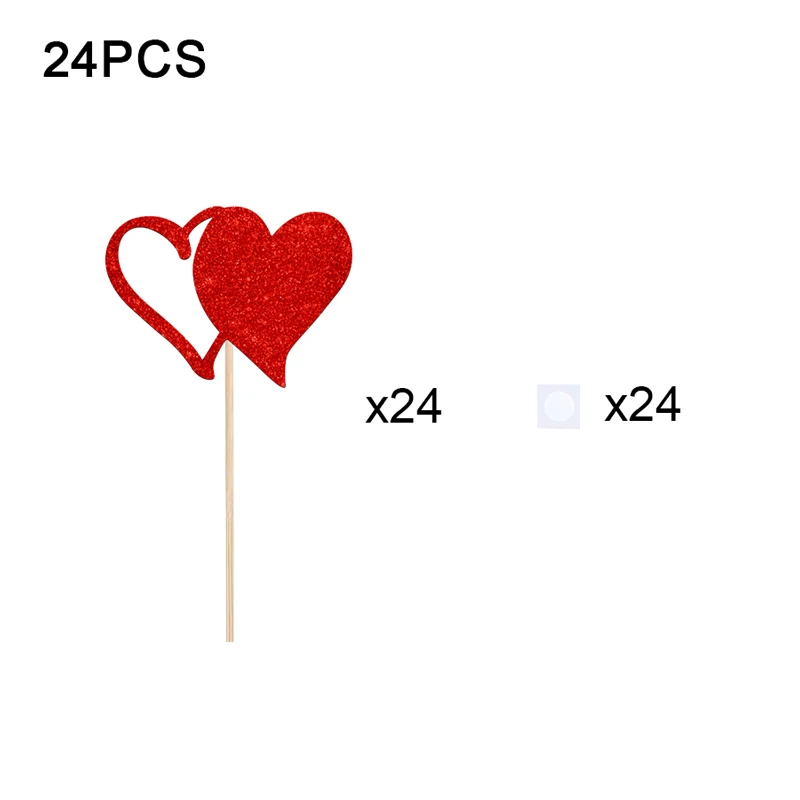 YOMDID 24 Teile/satz Valentinstag Cupcake Topper Rot Liebe Glitter Party Kuchen Dekorationen für Geburtstag Hochzeiten Verlobungen – Detail 6