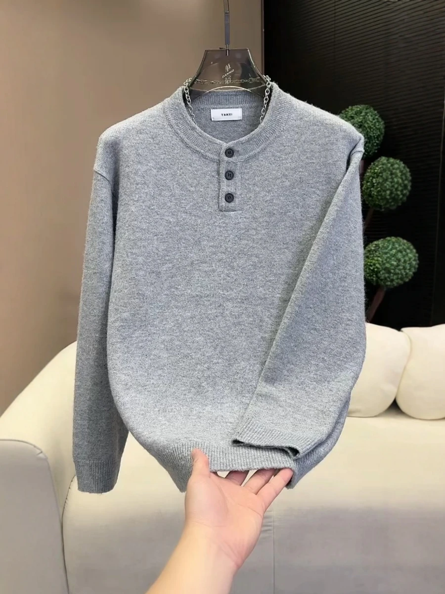 

Faionable Casual Men's Hoodie Henry Collar Button Warm Top Autumn Winter New Arrival ACMEOSTUDO Brand Long Sve Youth to ...