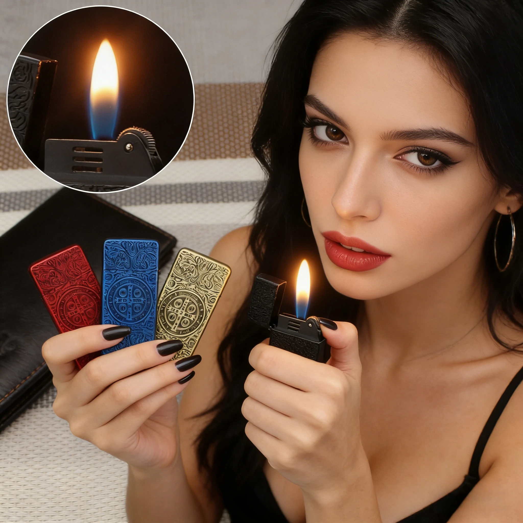 Constantine Relief Thin Butane Gas Lighter, Grinding Wheel, Open Flame Inflatable Lighter Cigarette Accessories Men's Small Gift