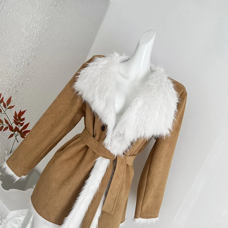 Retro style fur coat women in autumn and winter new large lapel collar design sense Maillard color series niche commuter coat