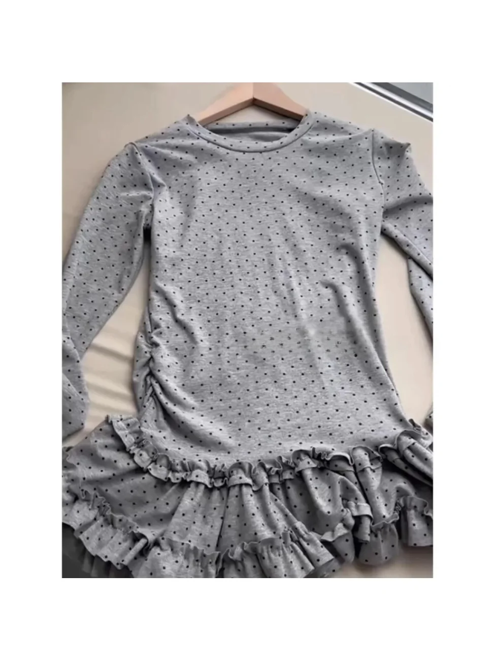 Retro Polka Dot Long Sleeve Base Shirt Women's Slim Fit Top Layering Spring Autumn Winter Design Sense T-Shirt Casual Style